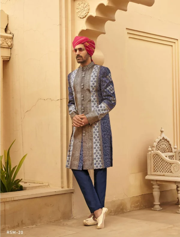 A stylish blue kurta enhanced with intricate sequence work.